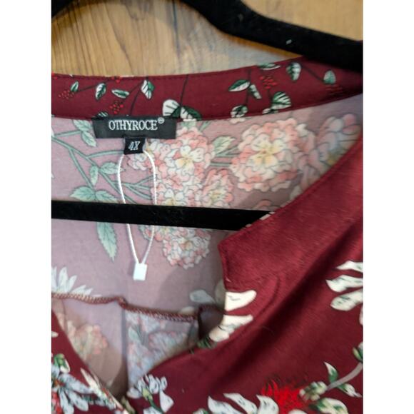 Othyroce Shirt Top 4X XXXX Maroon Pink White Floral Flowers Blouse Tunic Stretch - Picture 3 of 6